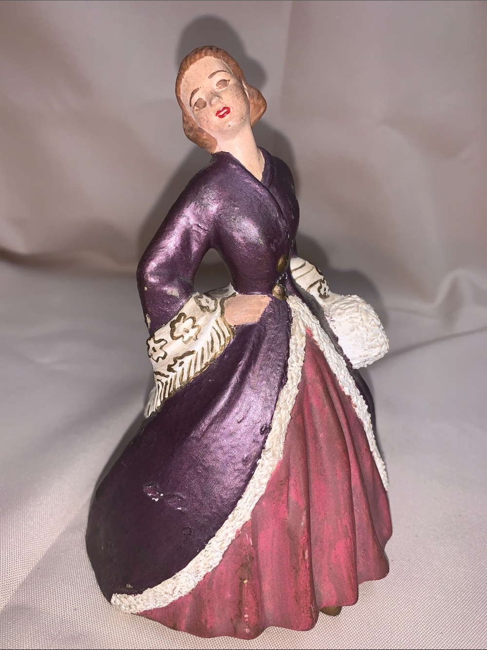 Vintage Style Purple and Pink Porcelain Lady Figurine - Unbranded